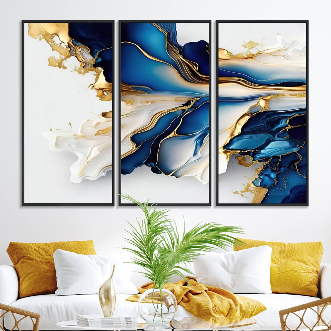 Abstract wall art, Gold Marble Art canvas.