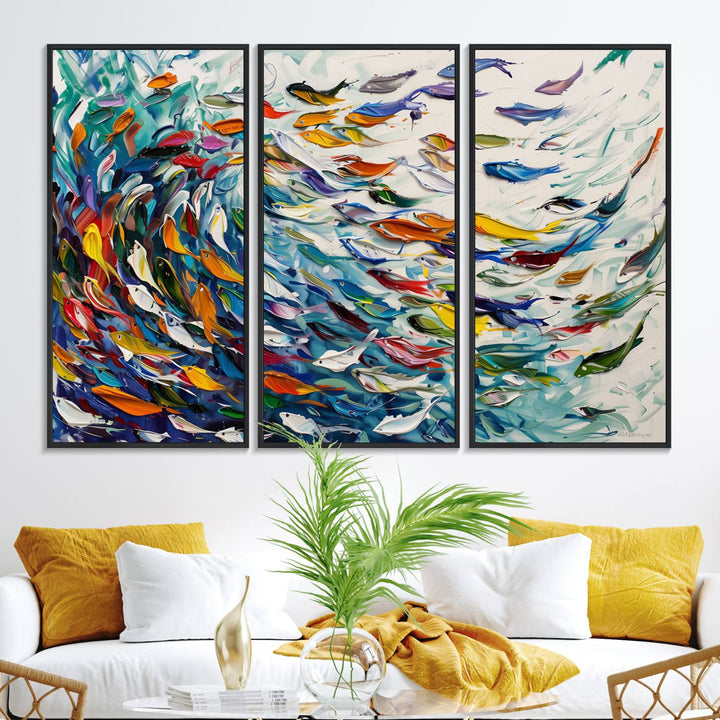 Modern Abstract Fish Shoal Wall Art Canvas Print.