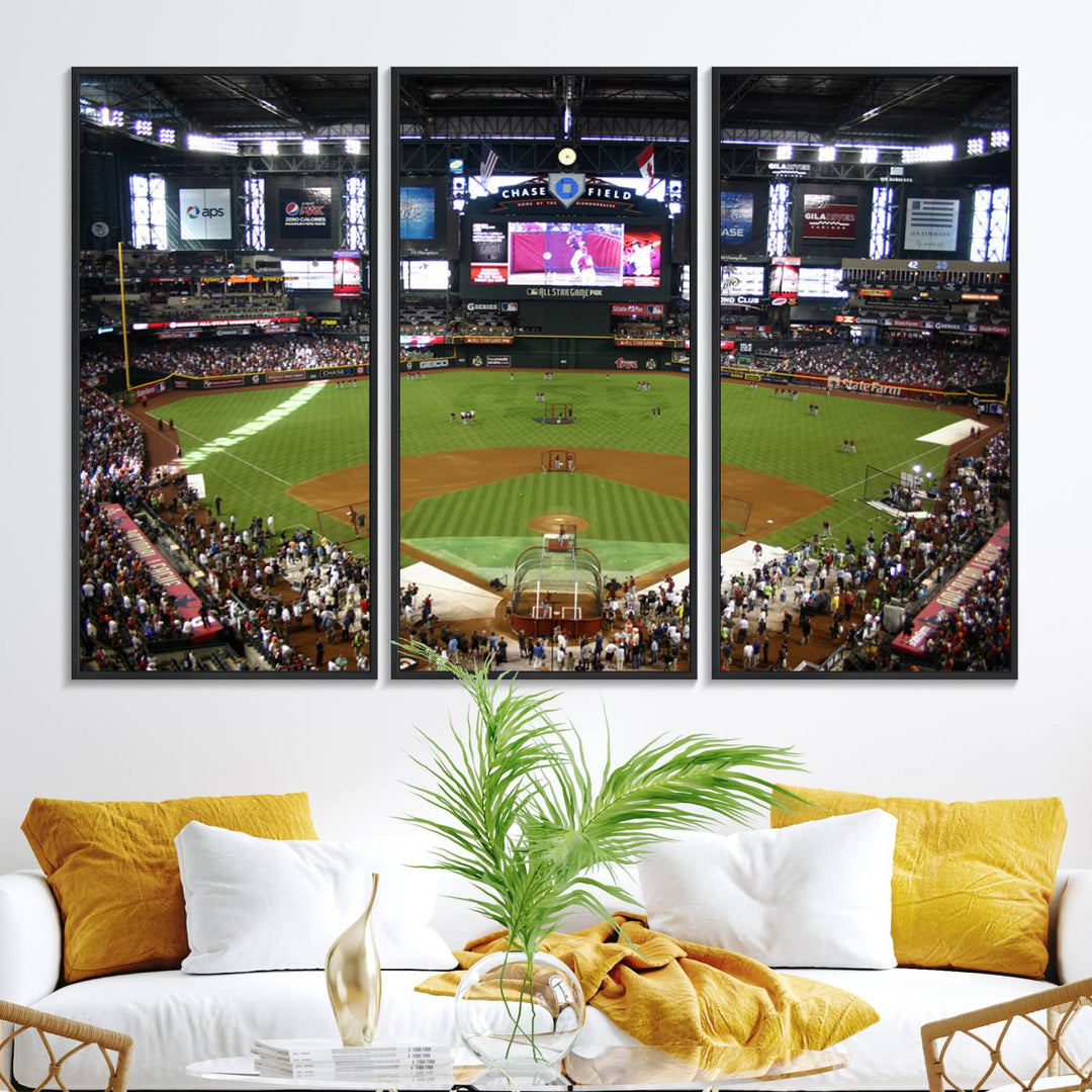 The Arizona Diamondbacks Canvas Print of Chase Field is a meaningful piece of wall art for any sports fan.