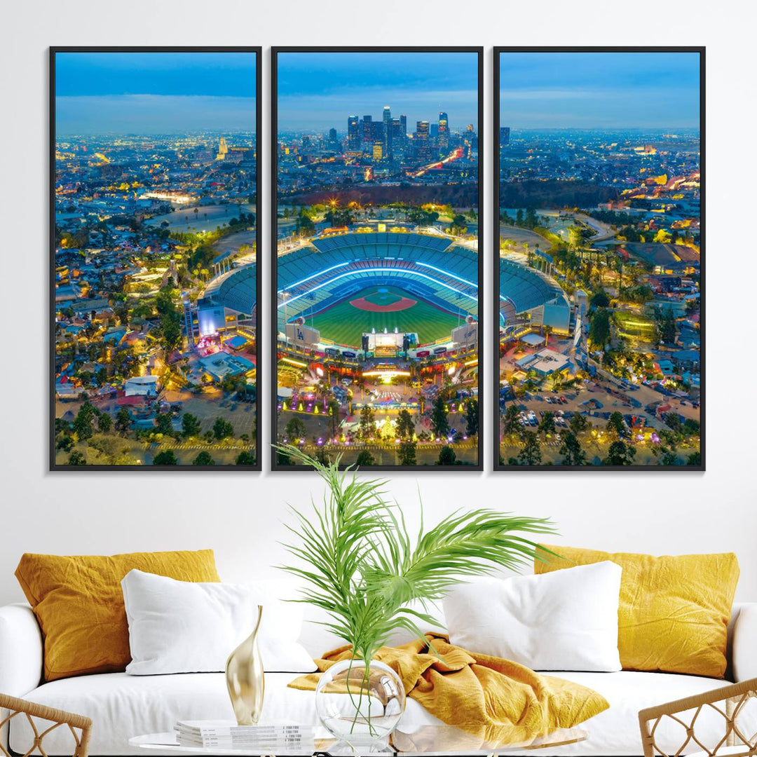 Aerial view of Los Angeles Dodgers Dodger Stadium Wall Art Canvas Print.