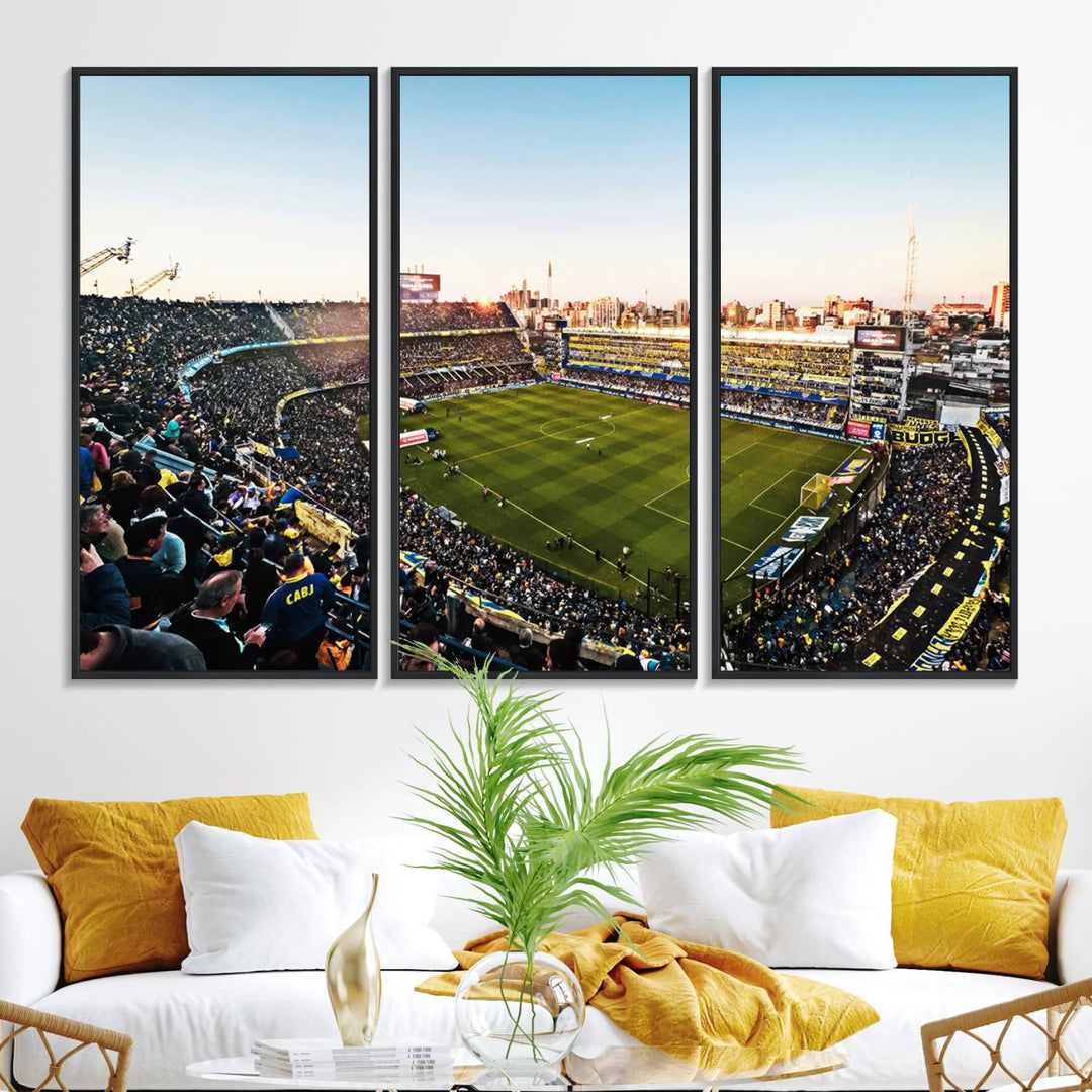 The wall art canvas print vividly captures the dynamic soccer culture at Bombonera Stadium with its vibrant depiction.