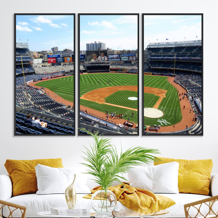 The living room features a Buffalo Bills Stadium wall art.