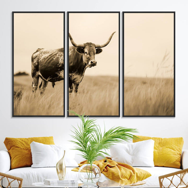 Texas Longhorn Wall Art Print for farmhouse decor.