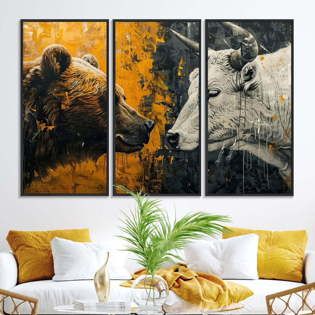 The Bear and Bull Wall Art Canvas Print adorns the wall.