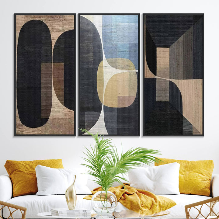 Minimalist 3 Panel Abstract Brown Wabi Sabi Wall Art Canvas Print.