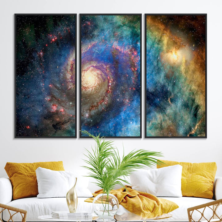 A Spiral Galaxy Wall Art Canvas Print hangs prominently.