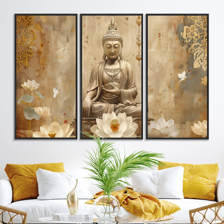 The Buddha Wall Art Canvas Print enhances the meditation room.