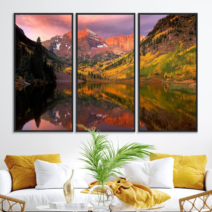 The Colorado Rockies Mountain Sunset Wall Art is a scenic nature canvas, ready to hang.