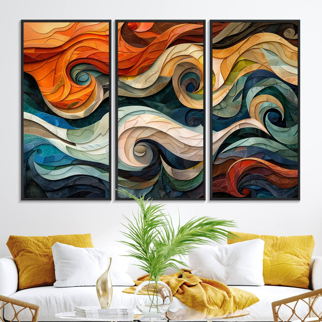 The Abstract Wave Wall Art is vibrant decor ideal for modern spaces.