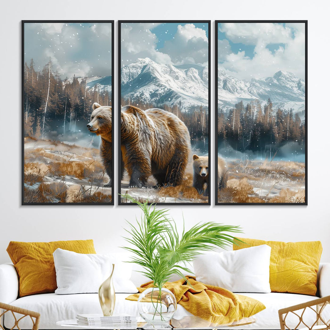 Bear and Baby Bear Wall Art Canvas Print is perfect nursery decor.