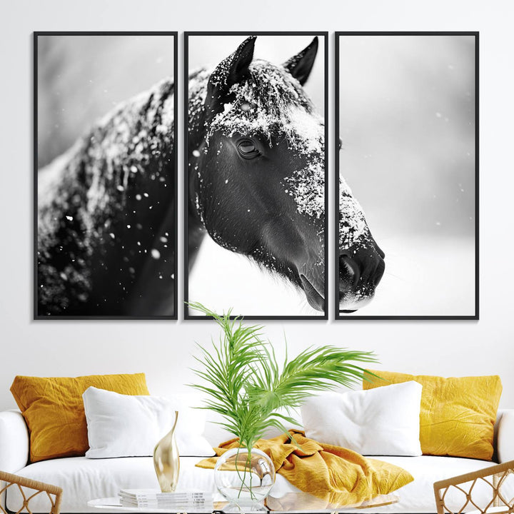 The Horse Canvas Print - Winter Horse Snow Wall Art captures winters essence beautifully.