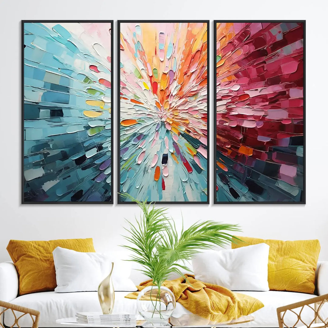 Radiant Bloom Abstract Floral Wall Art Canvas Print - Colorful Burst - Modern Living Room Decor - Ready to Hang