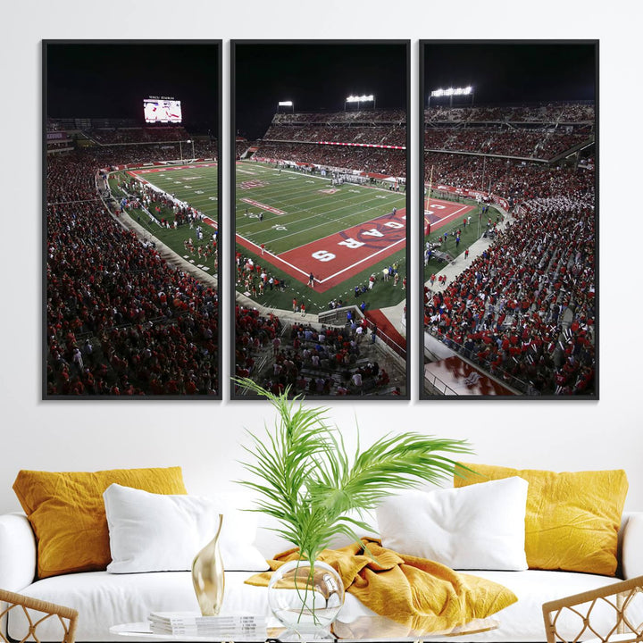 Aerial view of TDECU Stadium at night on the Houston Cougars Football Wall Art Canvas Print.