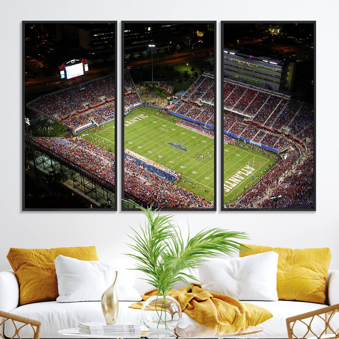 Aerial view of Florida Atlantic University Owls football stadium as a gallery-quality wall art canvas print.