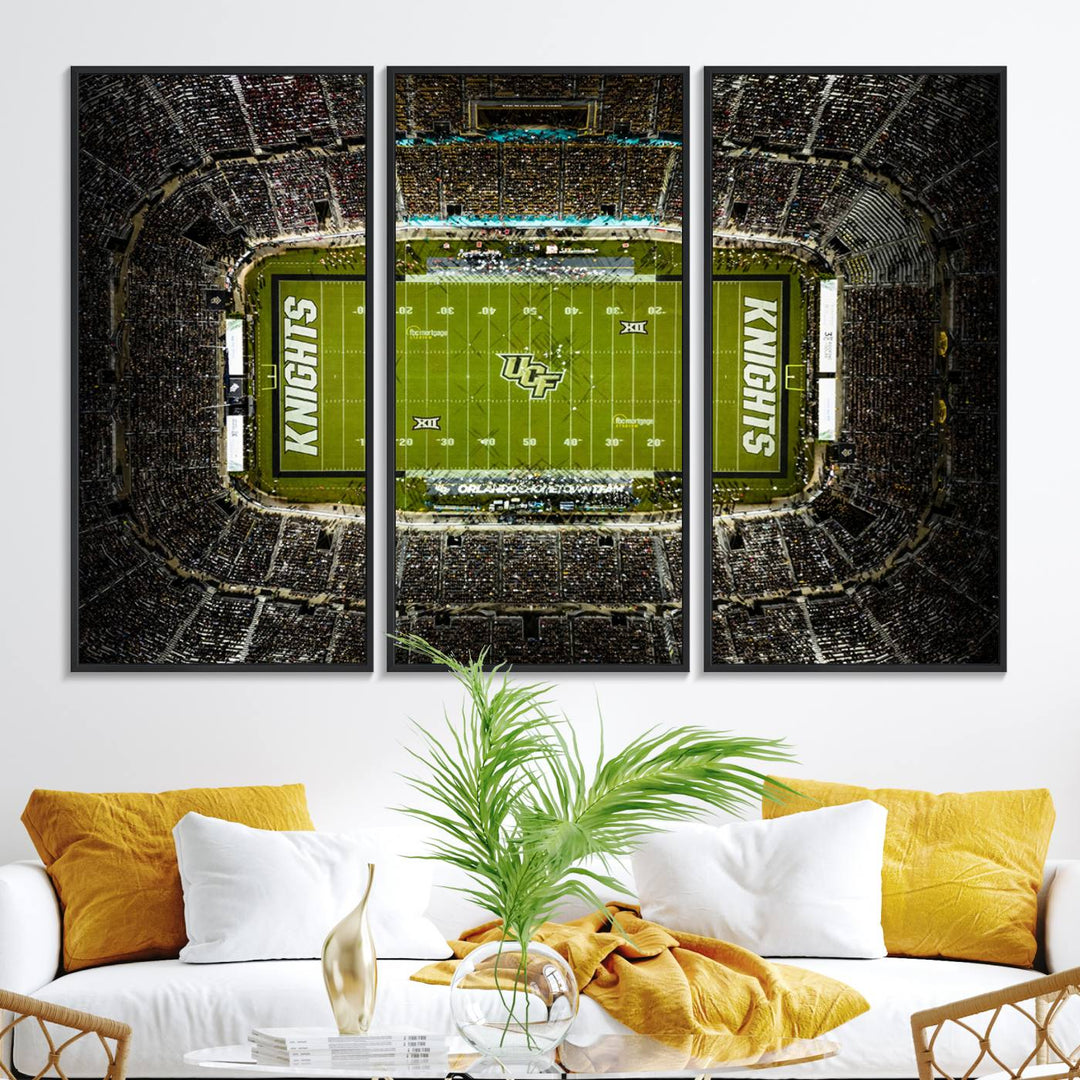 The UCF Knights Orlando Stadium Canvas Print, showcasing KNIGHTS in the end zones.