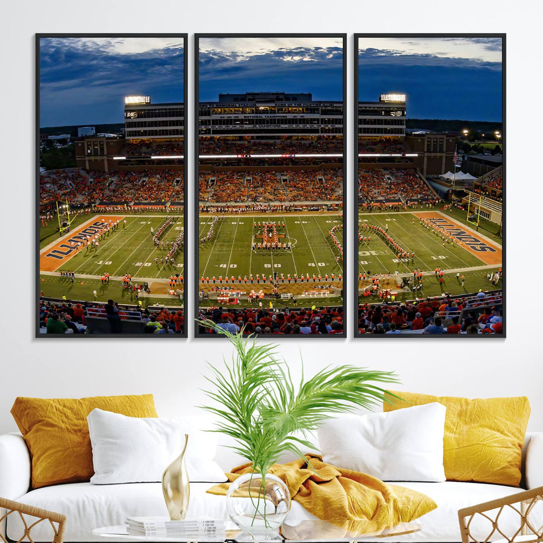 The University of Illinois band is depicted on a gallery-quality canvas wall art print.