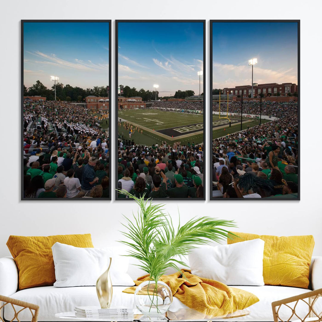 Wall art: University of Charlotte 49ers Football Team at Jerry Richardson Stadium.