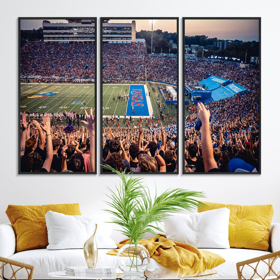 A canvas print of the University of Kansas Jayhawks Football Team.