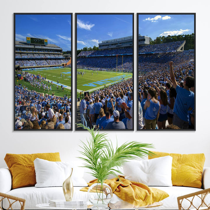 A University of North Carolina Tar Heels football stadium print on canvas.