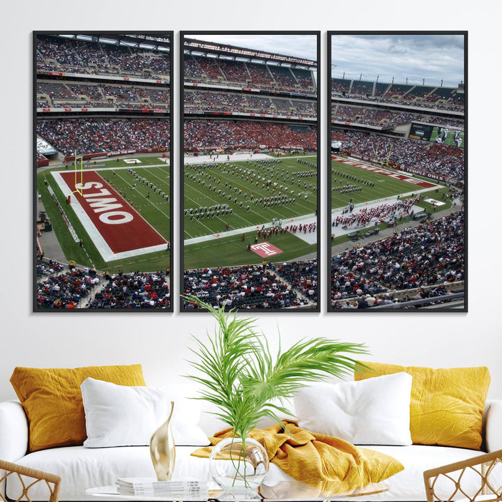 Aerial view wall art of Lincoln Financial Field during a Temple Owls game.