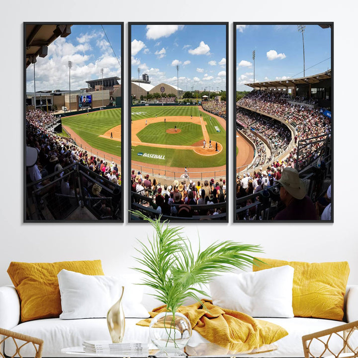 A baseball stadium under a blue sky, capturing the energy of The Texas A&M Aggies Athletics Kyle Field Wall Art.