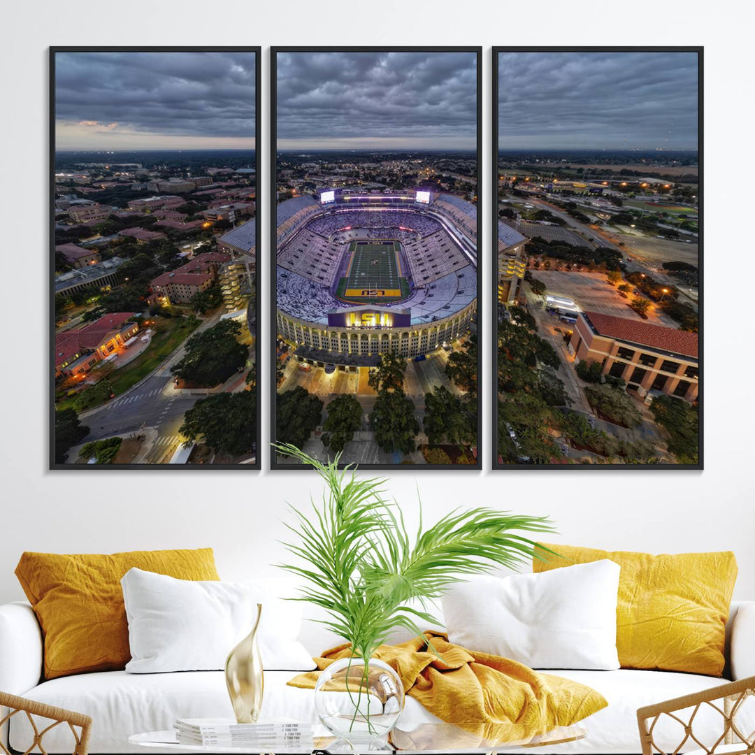 The LSU Tigers Football Team Baton Rouge Tiger Stadium Canvas is displayed prominently, capturing attention with its vivid depiction of the iconic stadium.