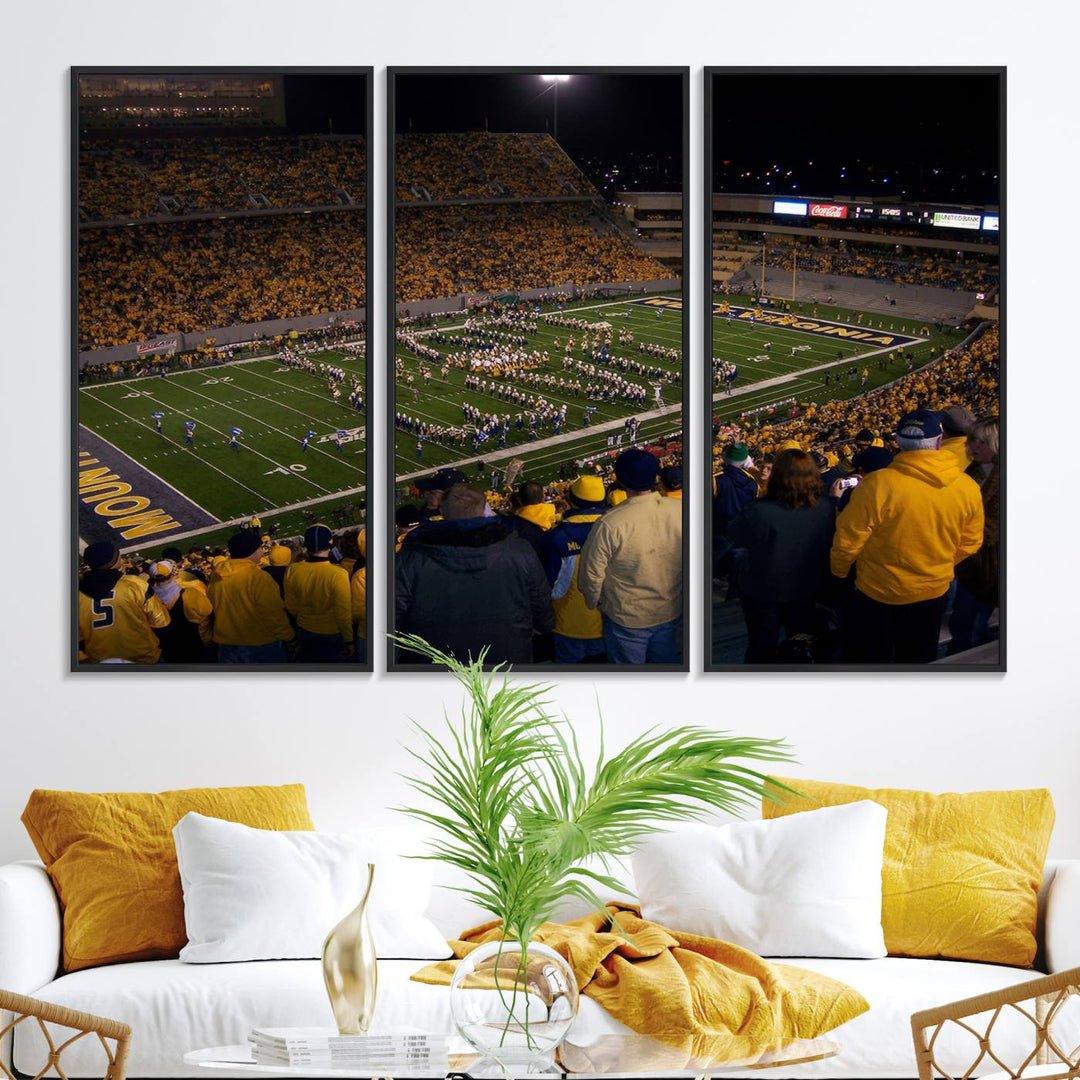 West Virginia Uni Mountaineers Football Canvas Wall Art Print.