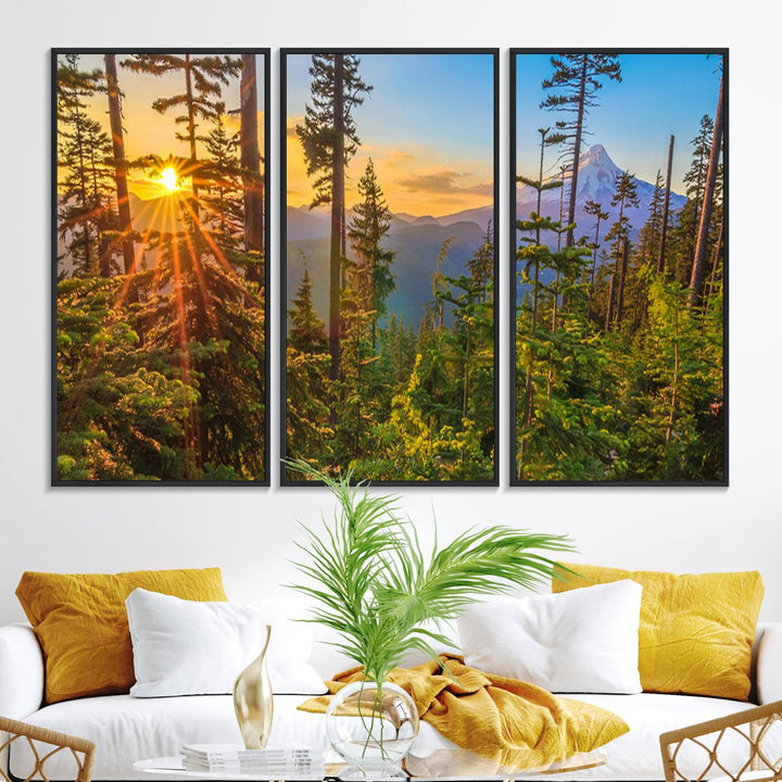 The kitchen features a Red Leaves on Trees landscape canvas print, perfect for nature lovers.