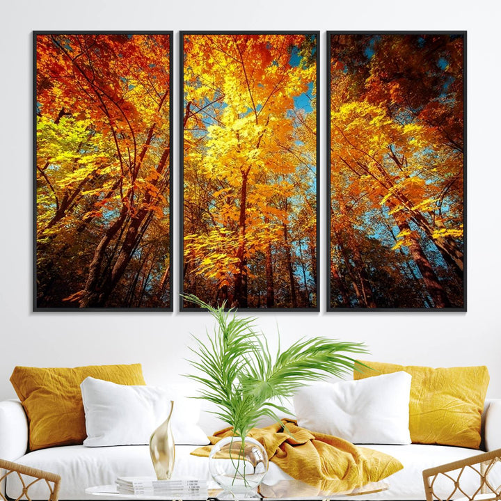 Forest View at Fall Wall Art hangs prominently, showcasing its beauty.