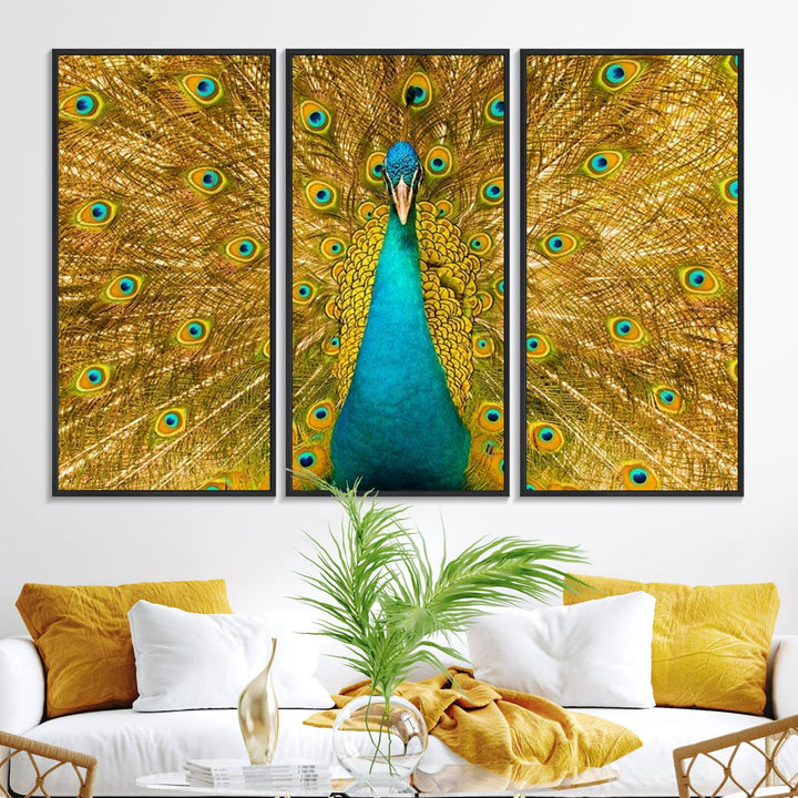 The Peacock Wall Art Canvas Print adorns a bright wall.