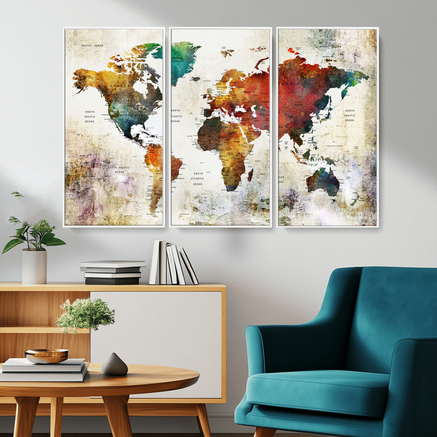 -Push Pin World Map Canvas Print – Framed Wall Art for Couples to Track Their Travels – Anniversary