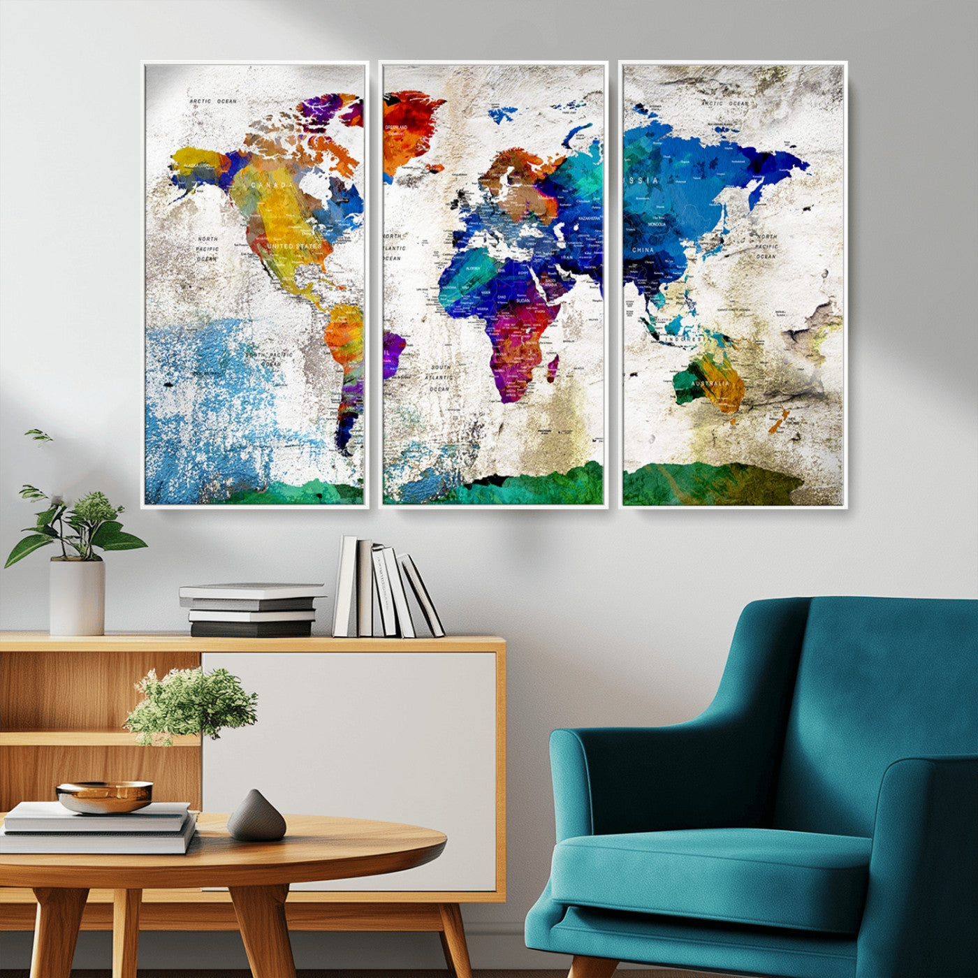 MGV-FC-48X32-3P - Push Pin World Map Canvas Print – Framed Wall Art for Couples to Track Their Travels – Anniversary