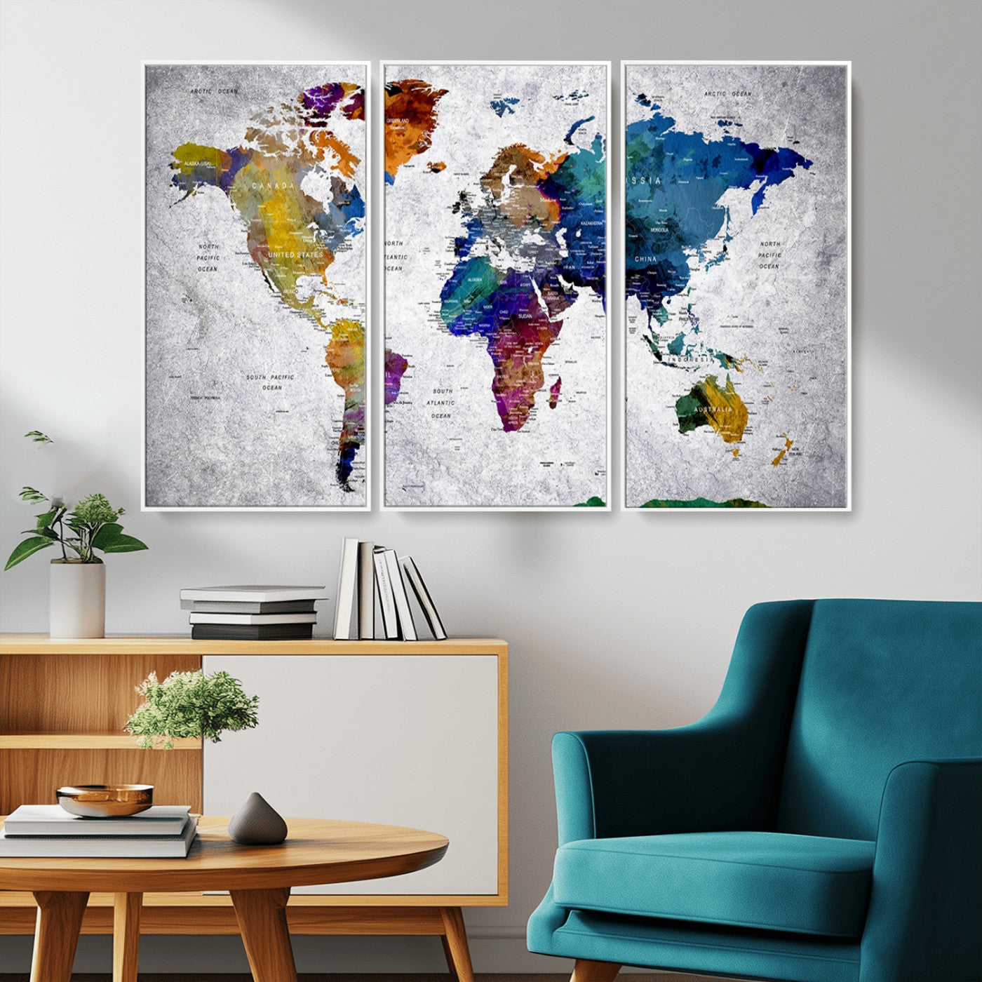 MGV-FC-48X32-3P - Push Pin World Map Canvas Print – Framed Wall Art for Couples to Track Their Travels – Anniversary