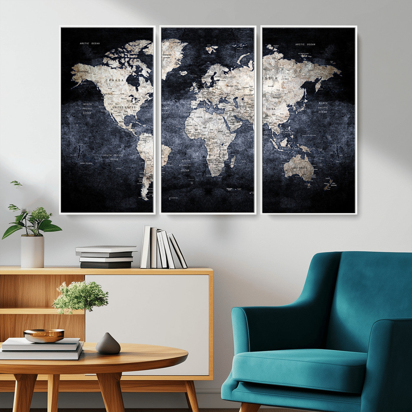 MGV-FC-48X32-3P - World Map Wall Art Canvas Print for Home and Office Decor