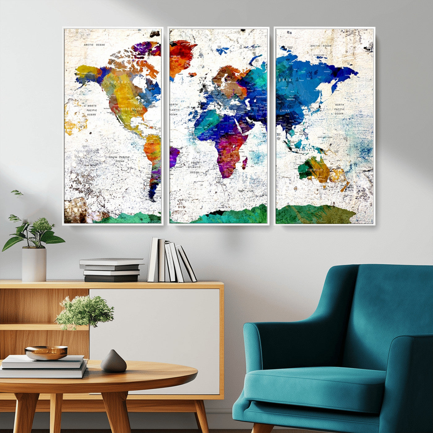 MGV-FC-48X32-3P - Push Pin World Map Canvas Print – Framed Wall Art for Couples to Track Their Travels – Anniversary
