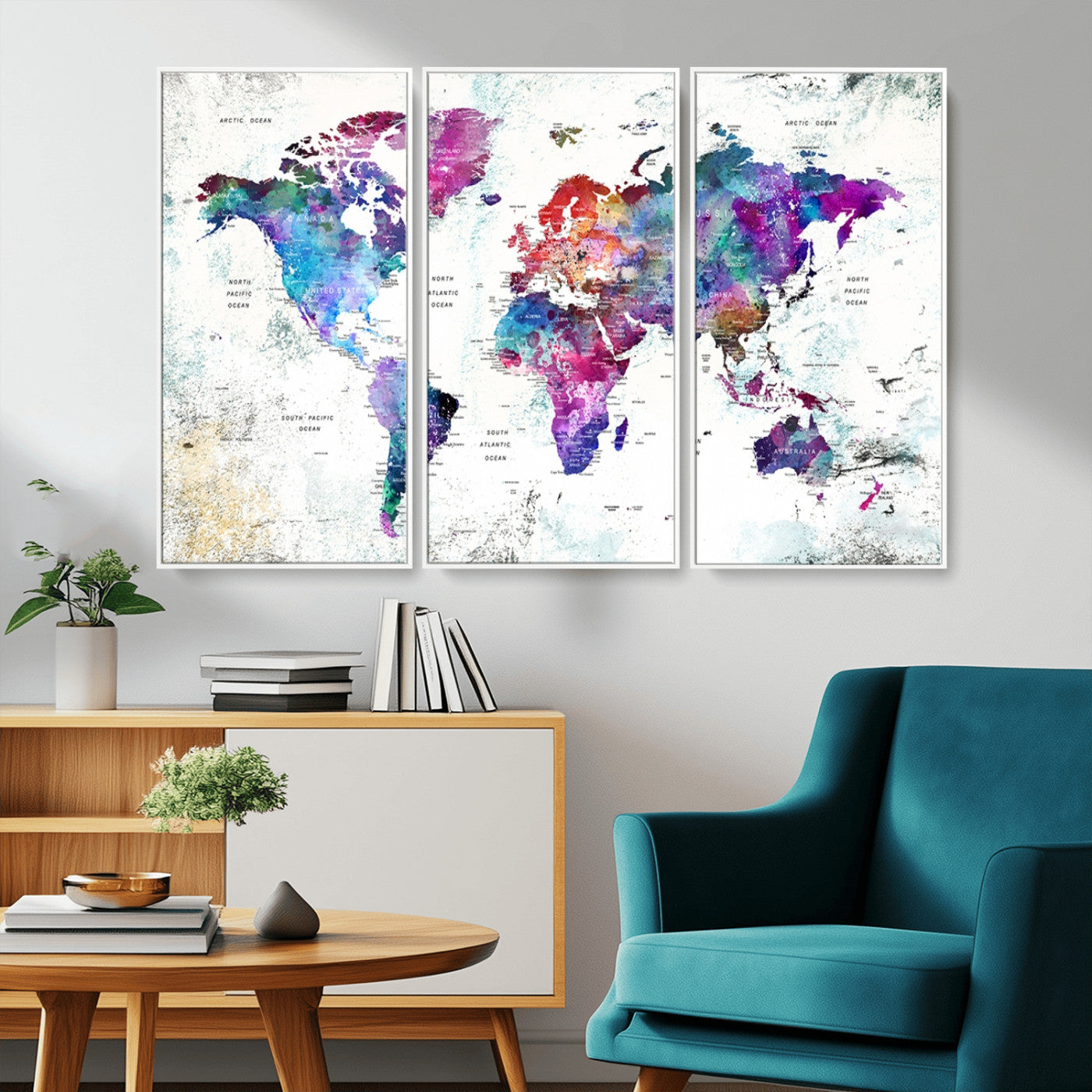 MGV-FC-48X32-3P - Push Pin World Map Canvas Print – Framed Wall Art for Couples to Track Their Travels – Anniversary
