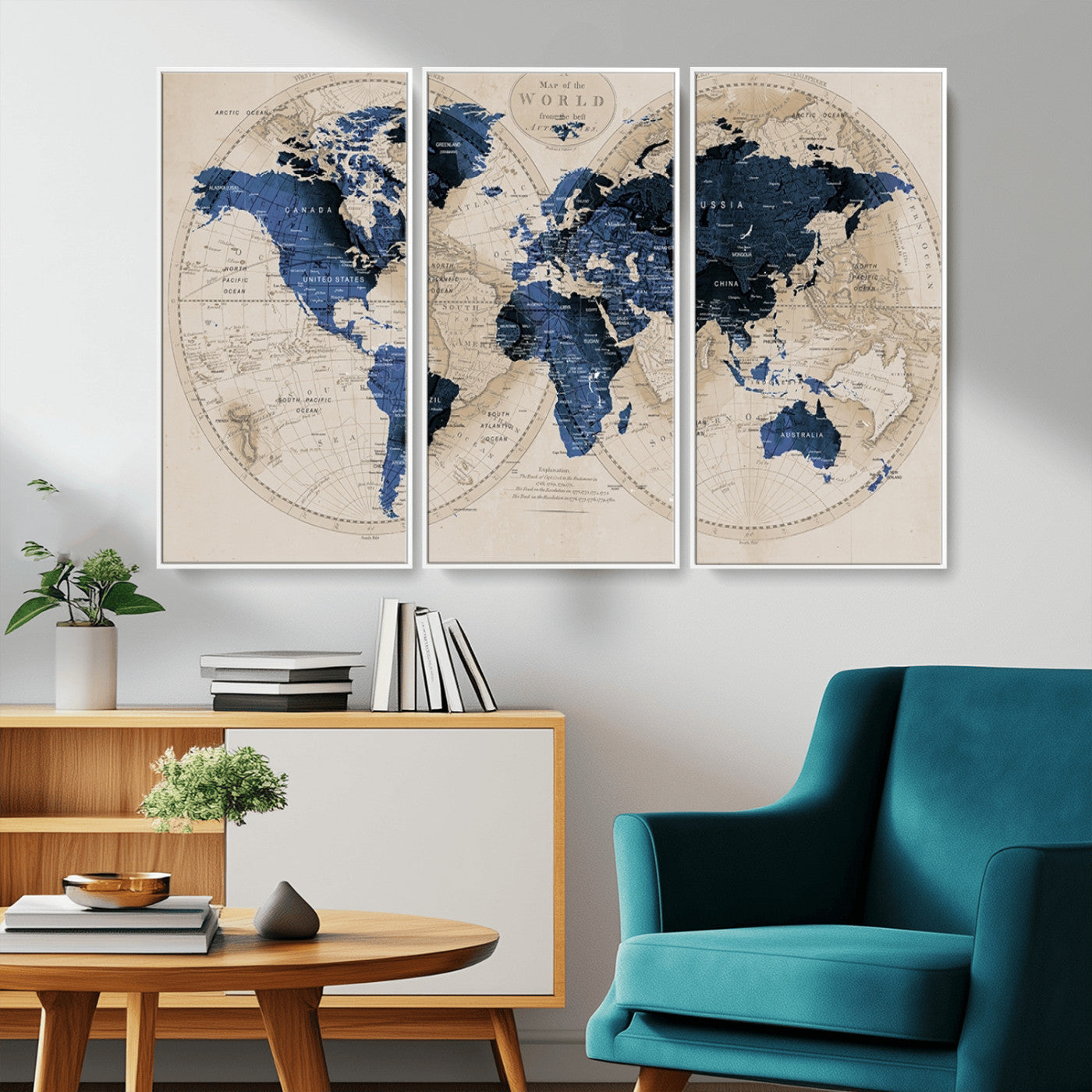 MGV-FC-48X32-3P - World Map Wall Art Canvas Print for Home and Office Decor