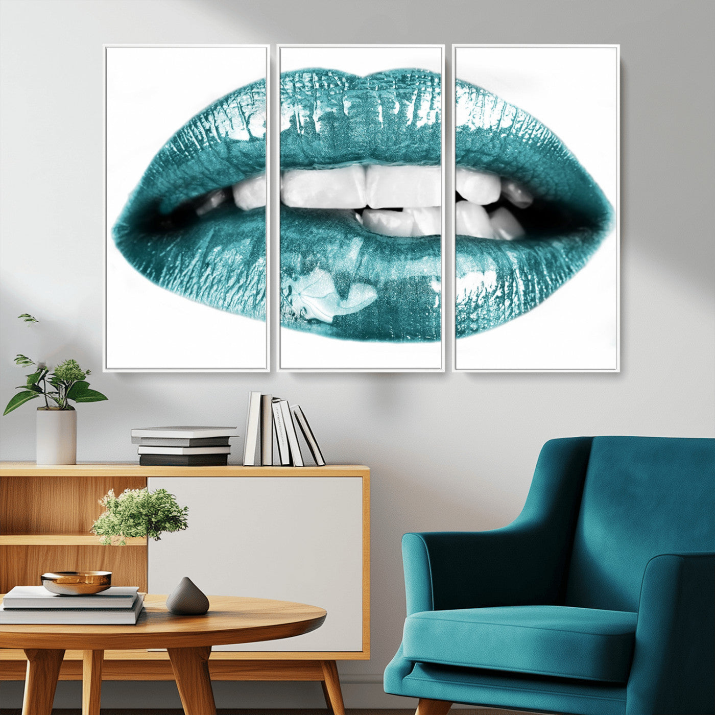 MGV-FC-48X32-3P - Blue Lips Wall Art Canvas Print