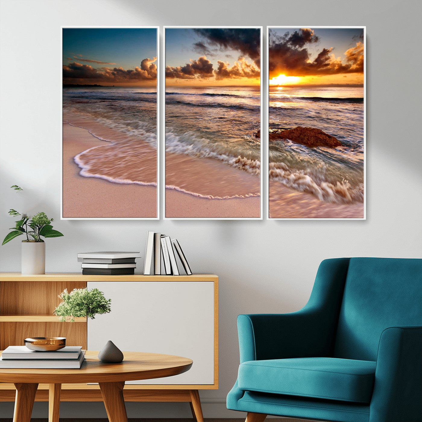 MGV-FC-48X32-3P - Sunset on Ocean Wall Art Canvas Print