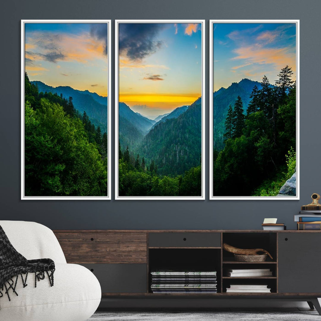 The Glamorous Landscape Canvas Wall Art is featured in the dining room.