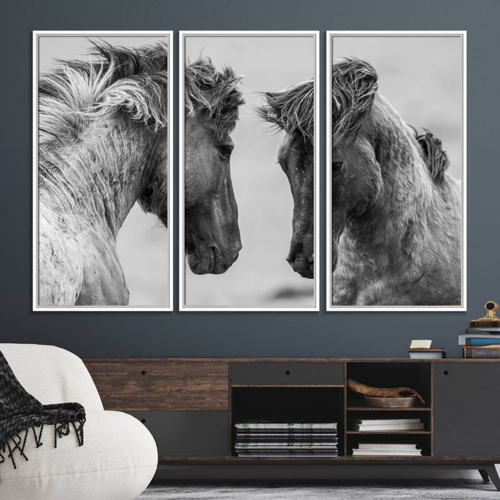 The White Horses Wall Art Canvas Print adorns the dining area wall.