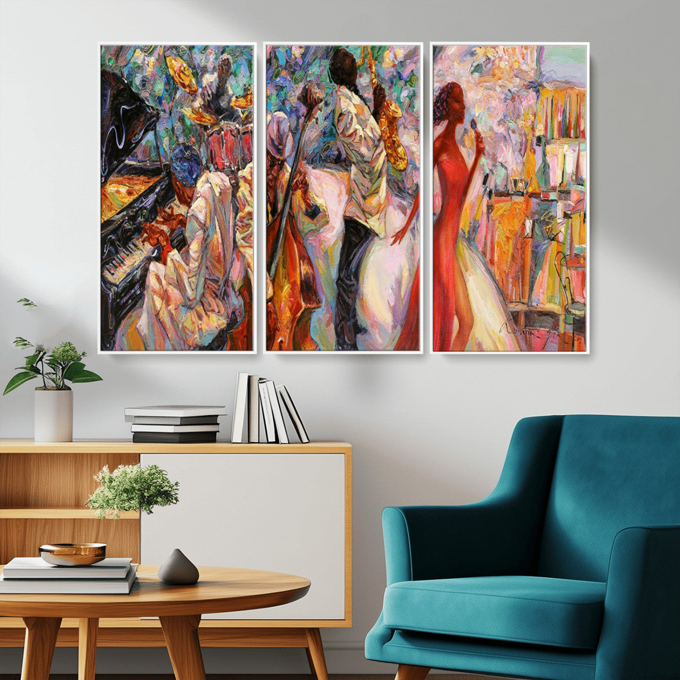 MGV-FC-48X32-3P - Abstract Afro American Jazz Canvas Wall Art | Music-Inspired Painting for Dining Room, Living Room,