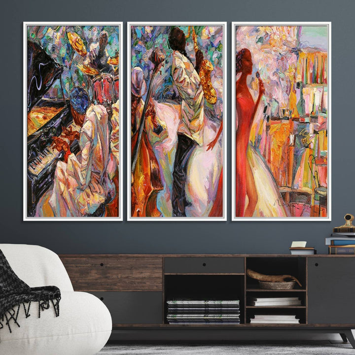 A vibrant 3-panel Afro Jazz band art is displayed prominently.