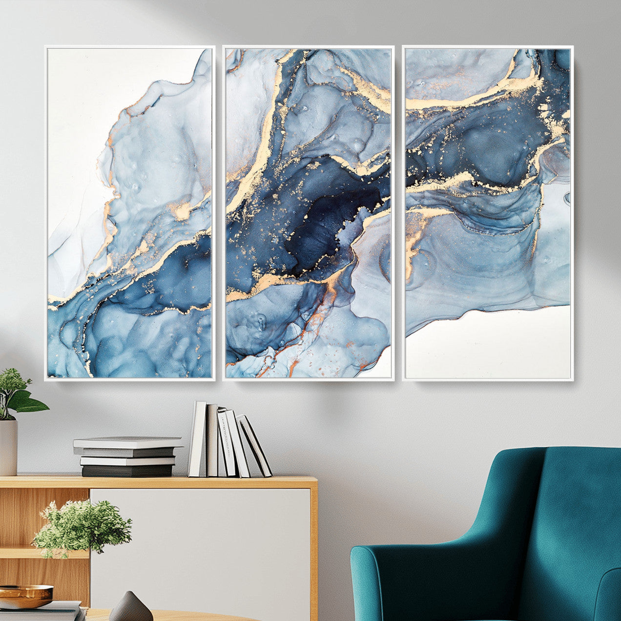 33782-MGV-CV-36X24 - Abstract Art Print - Blue Abstract Canvas Wall Art Print Abstract Art Fluid Effect Marble Wall Art
