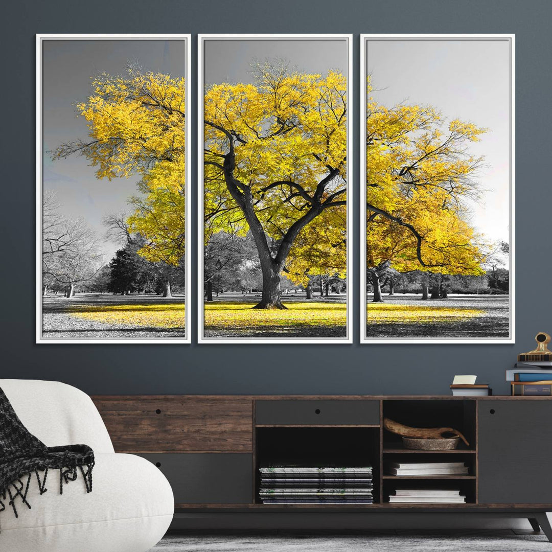 The Big Yellow Tree Canvas Print features vivid art on a ready-to-hang museum-quality canvas.