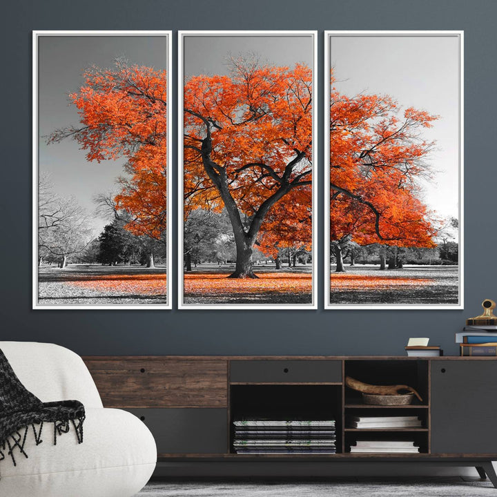 Orange Autumn Tree Canvas Wall Art Print: vibrant fall tree art on canvas.