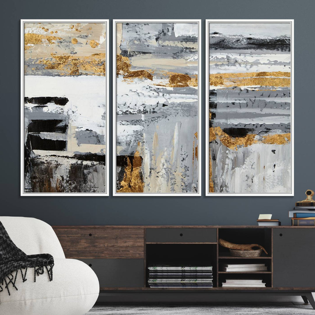 The Abstract Painting Canvas Wall Art in gray tones radiates modern elegance.