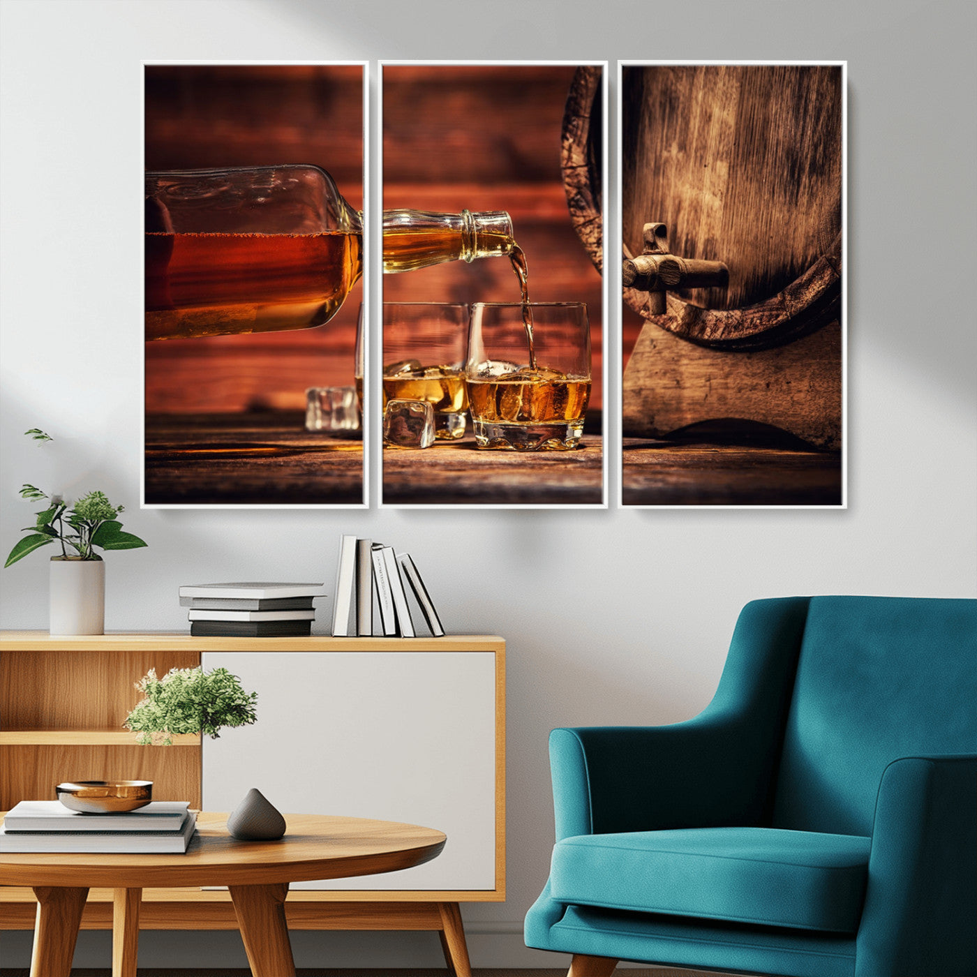 MGV-FC-48X32-3P - Whiskey and Cigar Canvas Wall Art | 3 Panel Bar Room Decor for Home Lounge, Office, or Man Cave |