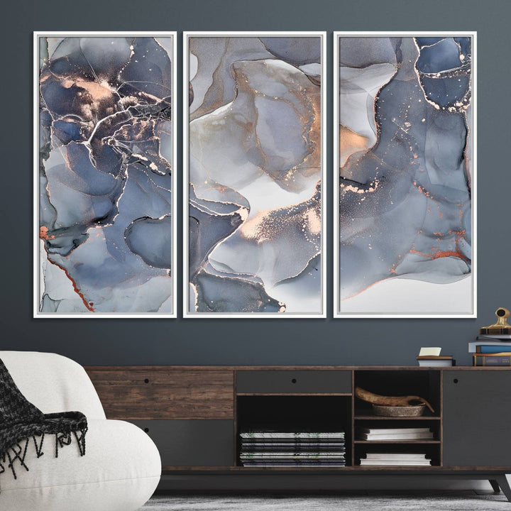 Contemporary Art Gray Gold Abstract Canvas Print.