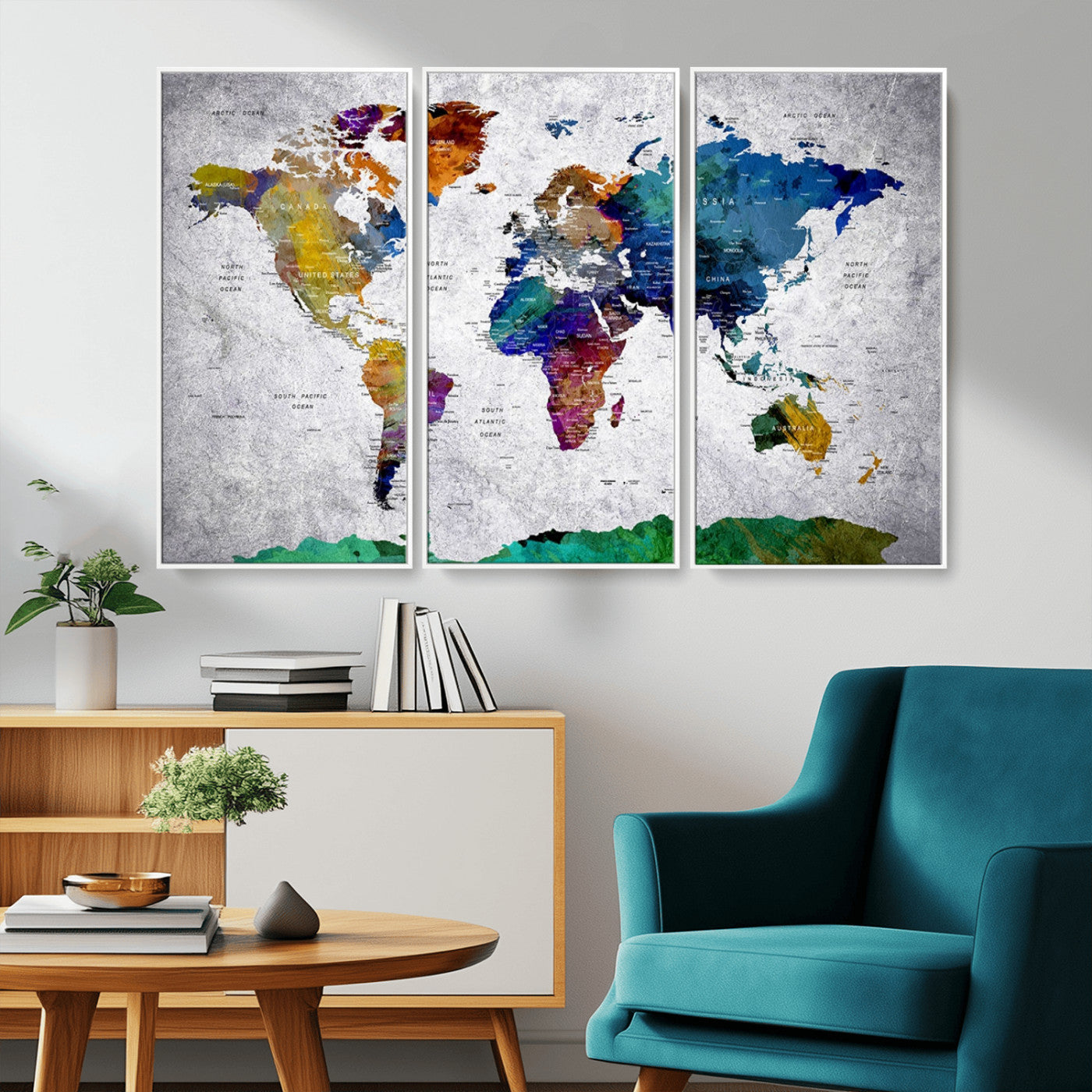 MGV-FC-48X32-3P - Push Pin World Map Canvas Print – Framed Wall Art for Couples to Track Their Travels – Anniversary